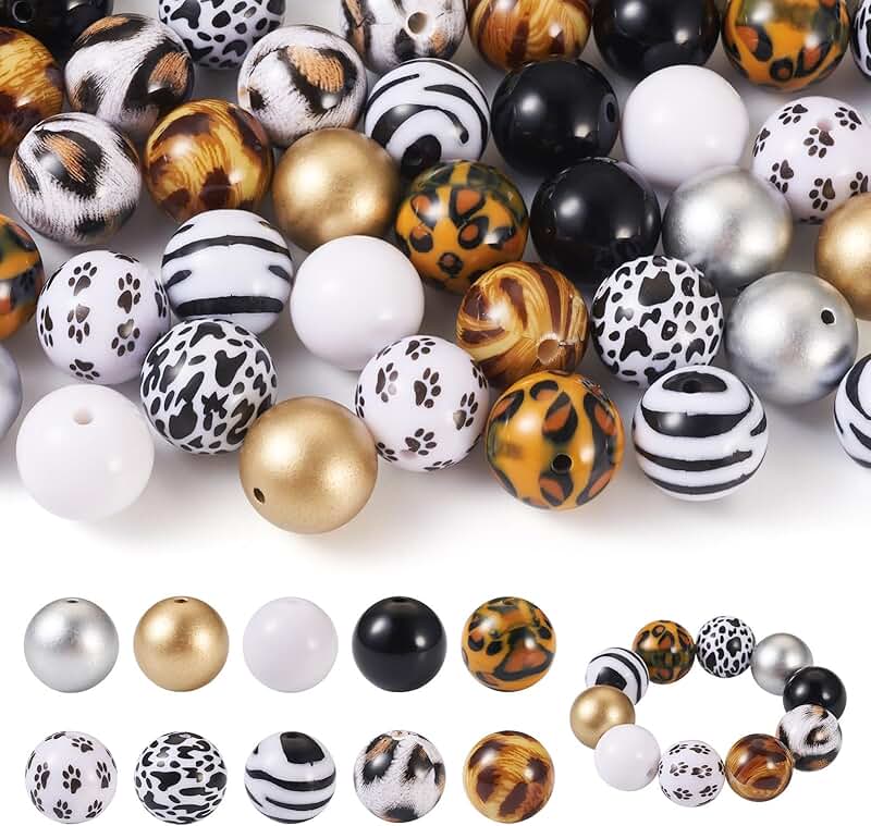 50pcs 20mm Bubblegum Boho Leopard Cow Print Acrylic Beads