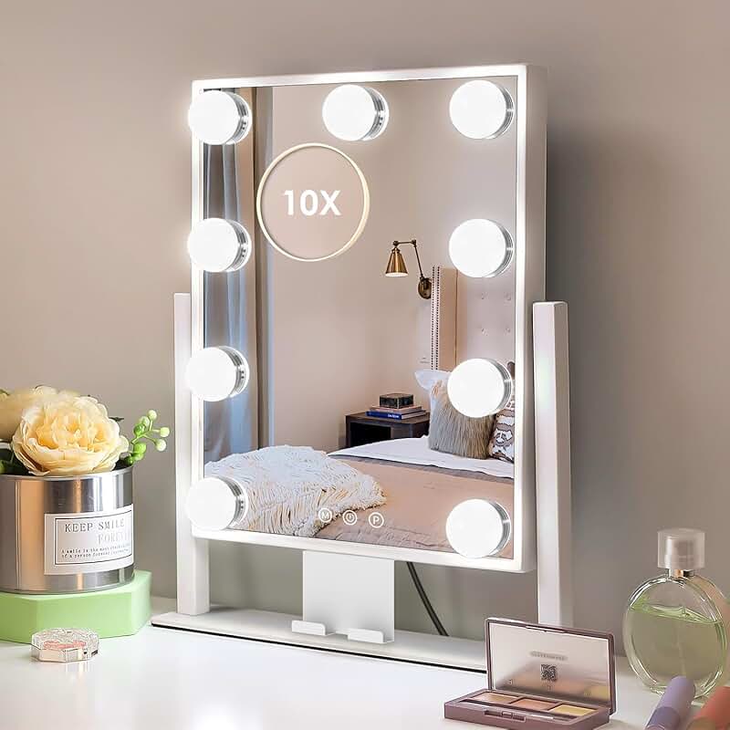 Lighted Makeup Mirror with Lights and Detachable Zoom