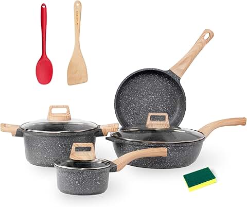 10-Piece Nonstick Cookware Set with Heat-Resistant Handles