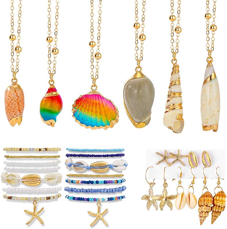 Colorful Shell Jewelry Set with Necklaces, Earrings, and Bracelets