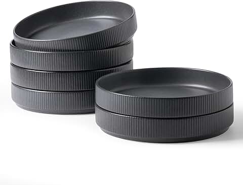 Set of 6 Large 8.25" Matte Dark Charcoal Pasta and Salad Bowls