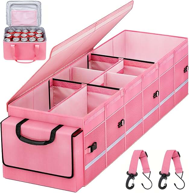Pink Car Trunk Organizer with Cooler and Lid
