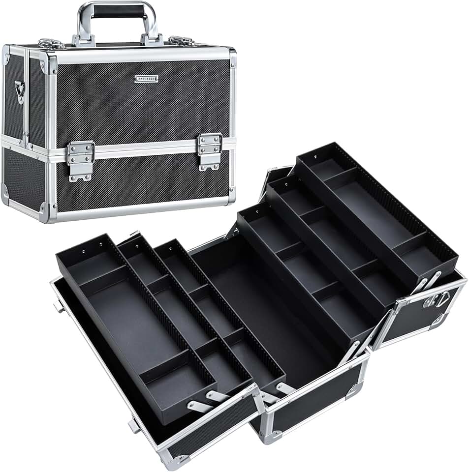 Large 12.6 Inch Makeup Train Case with 6 Trays