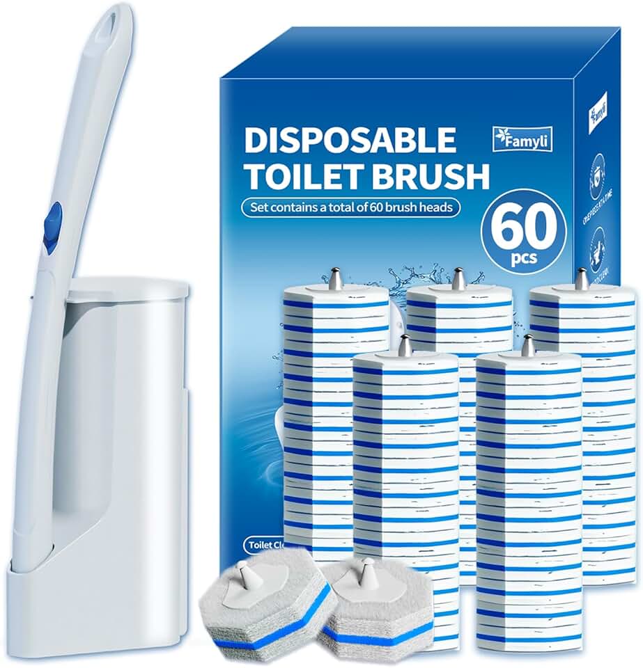 Disposable Toilet Brush Set with 60 Replacement Heads