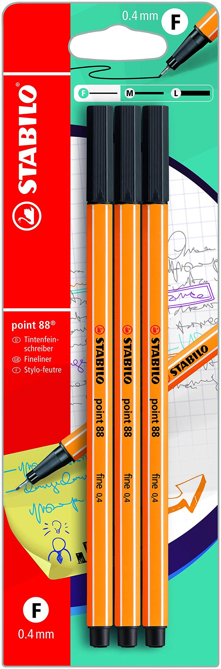 Pack of 3 black fineliner pens