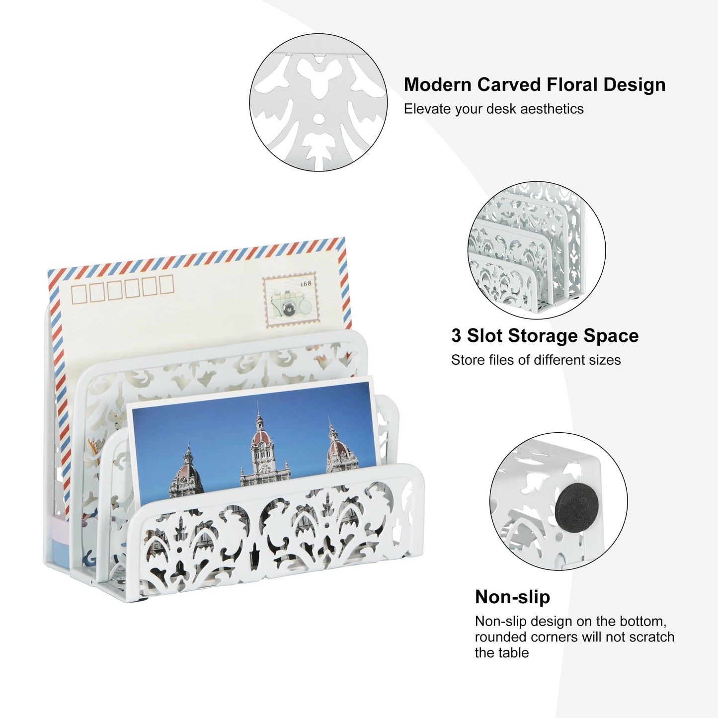 Two-Pack Metal Mail Organizer with Floral Design