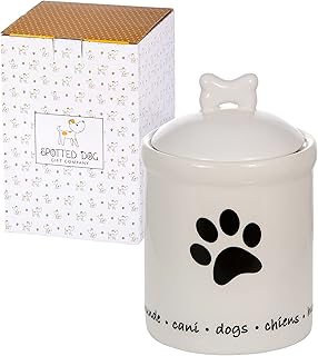 Ceramic Dog Treat Container with Lid and Bone Handle
