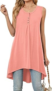 Women's Sleeveless Summer Tunic Top with Button V-Neck