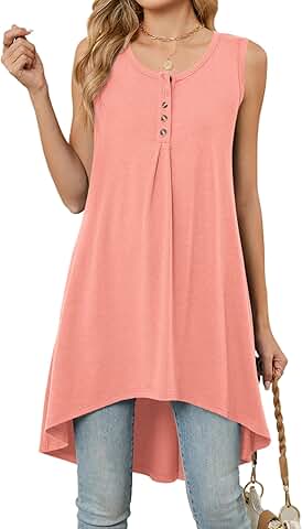 Women's Sleeveless Summer Tunic Top with Button V-Neck
