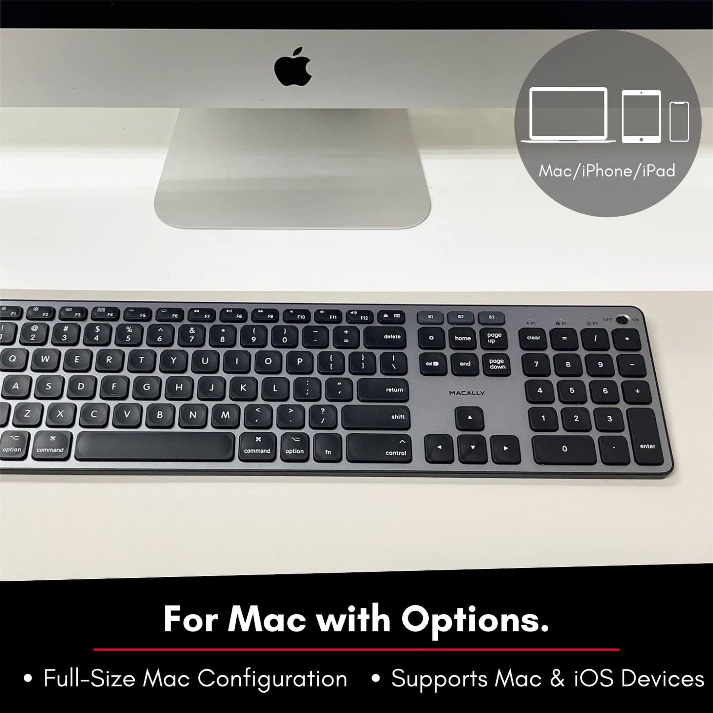 Backlit Bluetooth Keyboard for Mac & iOS - for Apple Devices - 107 Key Rechargeable Wireless Mac Keyboard - Wireless Backlit Keyboard Mac (White LED | 3 Brightness Levels) - Space Gray