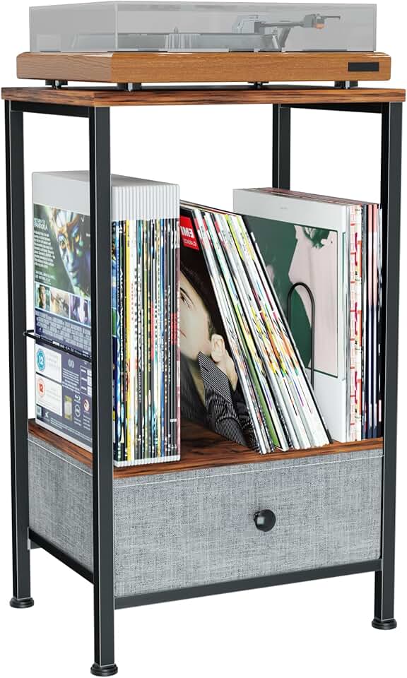Two-Tier Record Player Stand with Vinyl Storage