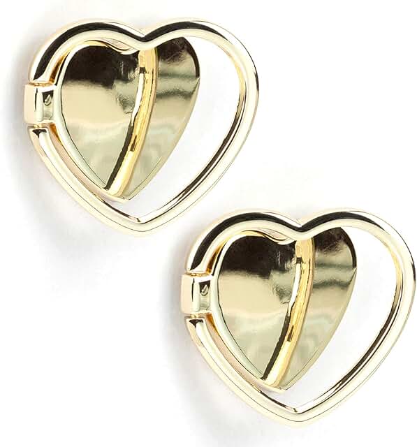 Two Glossy Heart-Shaped Phone Ring Holders with 360° Rotation