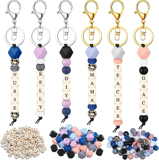 Colorful Silicone Bead DIY Keychain Kit with Letters