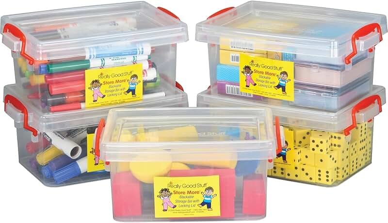 Set of 5 Small Clear Plastic Storage Tubs with Locking Lids