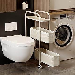 Slim 3-Tier Rolling Storage Cart with Pull-Out Basket