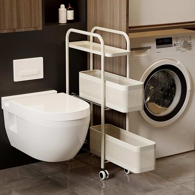 Slim 3-Tier Rolling Storage Cart with Pull-Out Basket