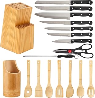 23-Piece Kitchen Utensils and Knife Set with Wooden Tools