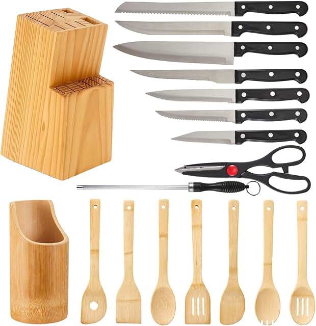 23-Piece Kitchen Utensils and Knife Set with Wooden Tools