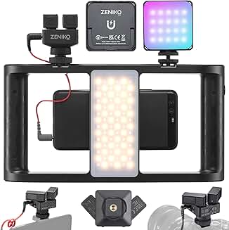 Stereo Dual Shotgun Microphone with Video Rig and RGB LED Light