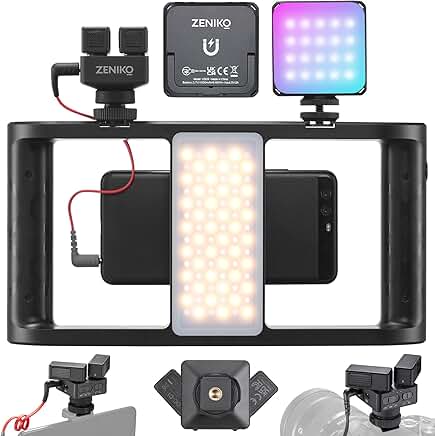 Stereo Dual Shotgun Microphone with Video Rig and RGB LED Light