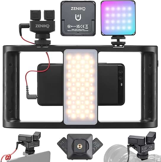 Stereo Dual Shotgun Microphone with Video Rig and RGB LED Light