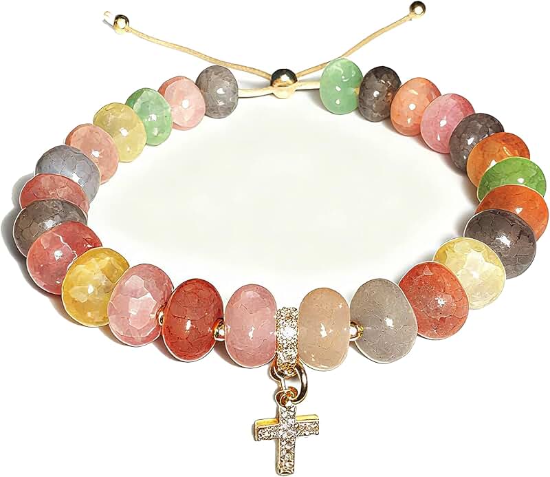 Gold Crystal Cross Bracelet with Beads for Women