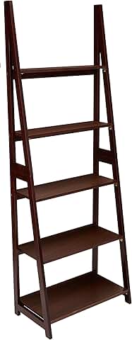 Solid Rubberwood Ladder Bookshelf with 5 Shelves