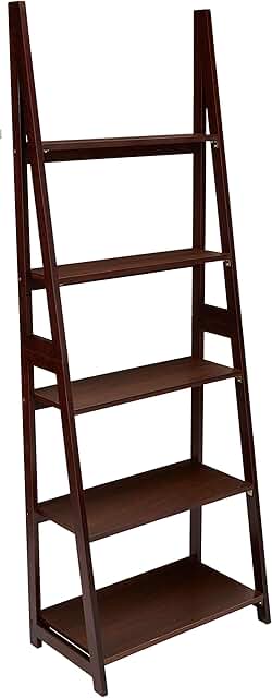 Solid Rubberwood Ladder Bookshelf with 5 Shelves