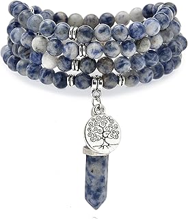 Handmade Tree of Life Charm with Healing Mala Beads and Quartz Pendant