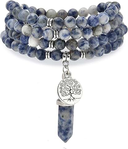 Handmade Tree of Life Charm with Healing Mala Beads and Quartz Pendant