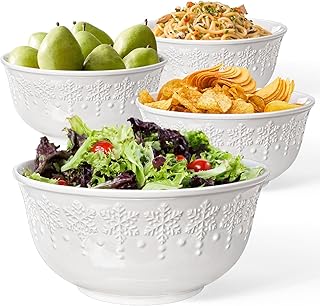 Set of 4 large 60oz white ceramic salad bowls