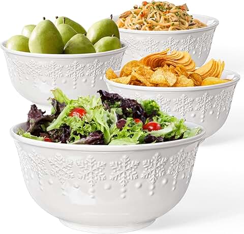 Set of 4 large 60oz white ceramic salad bowls