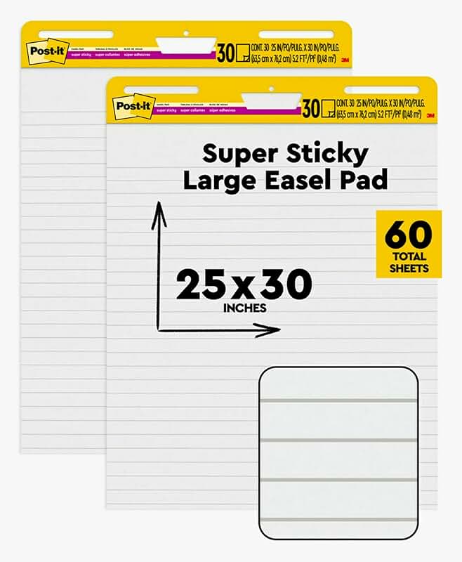 White lined easel pads, 25x30 inches, 2 packs