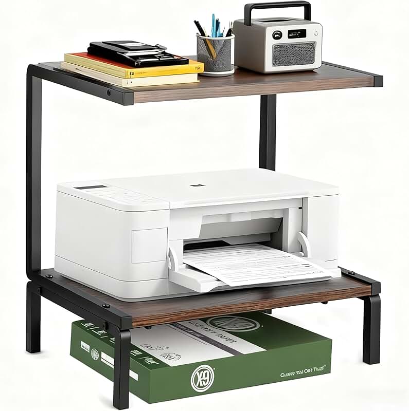 Two-Tier Wooden Printer and Office Organizer