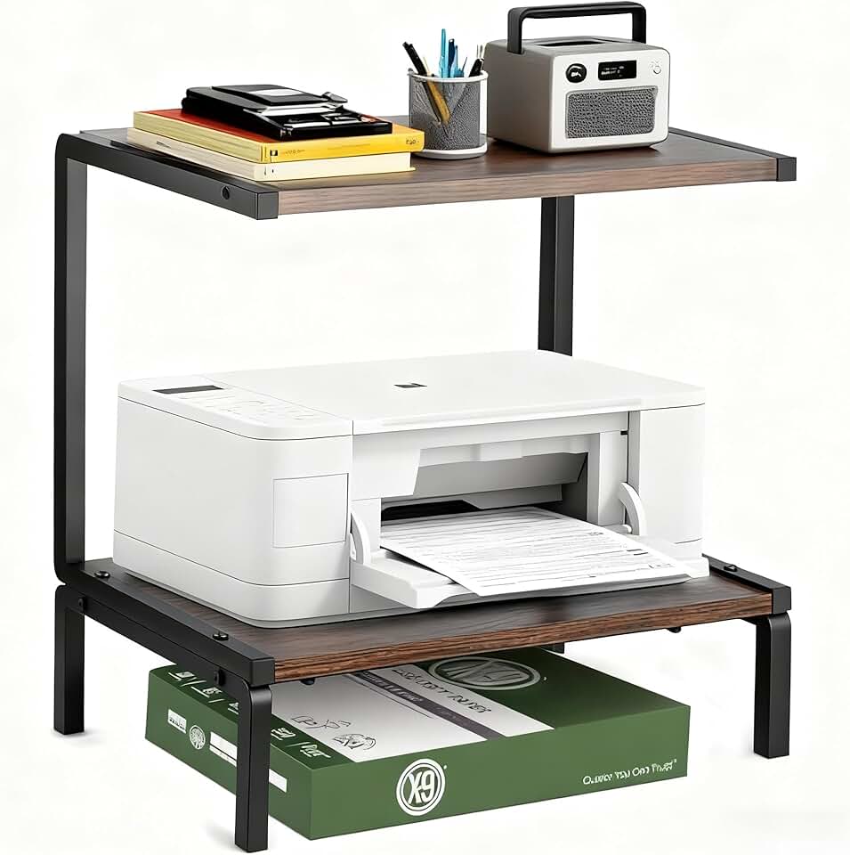 Two-Tier Wooden Printer and Office Organizer