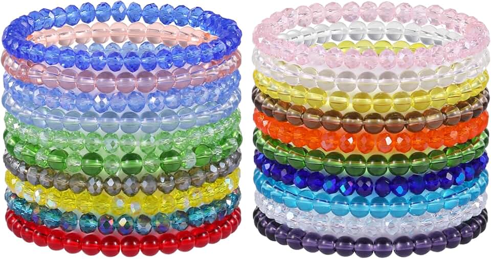 Set of 20 Colorful Beaded Stretch Bracelets for Women
