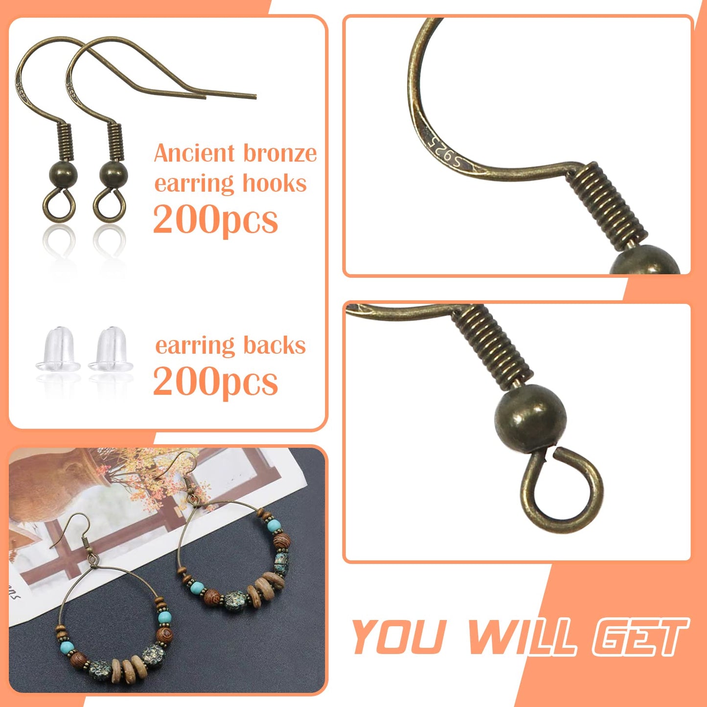 200pcs Silver Plated Earring Hooks and Backs for DIY Jewelry
