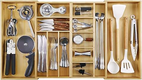 Large Bamboo Drawer Organizer for Utensils