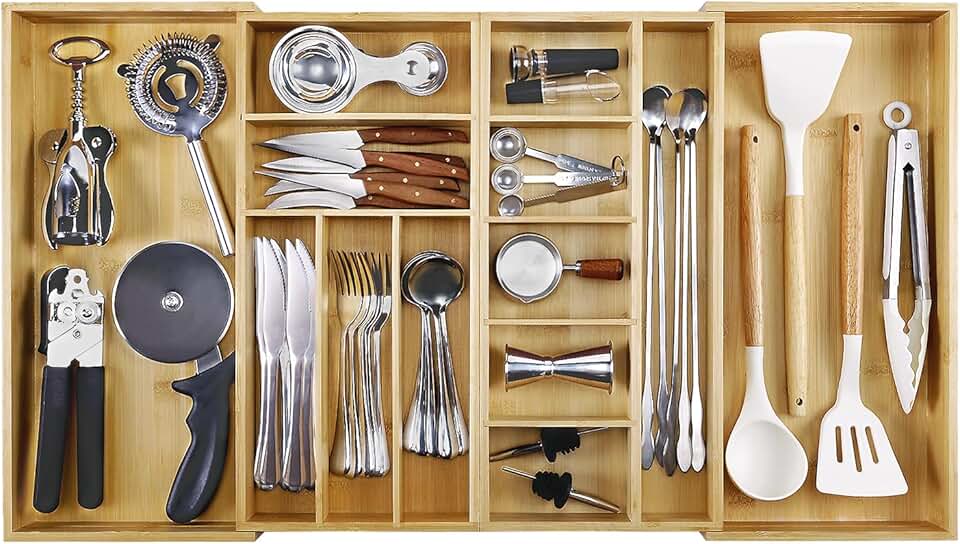 Large Bamboo Drawer Organizer for Utensils