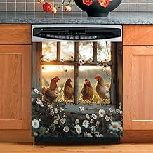 Country Chicken Dishwasher Cover with Daisy Flower Design