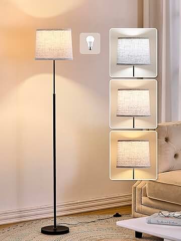 60-inch modern floor lamp with linen shade and foot switch