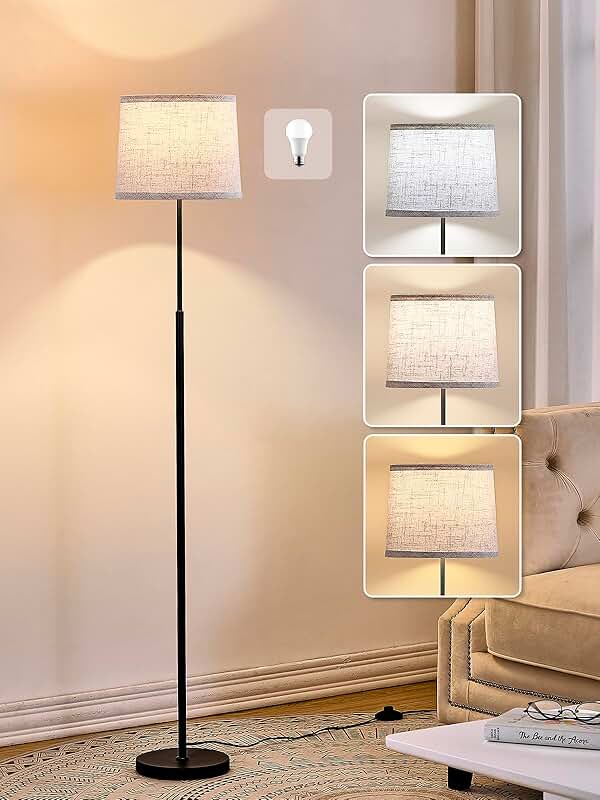 60-inch modern floor lamp with linen shade and foot switch