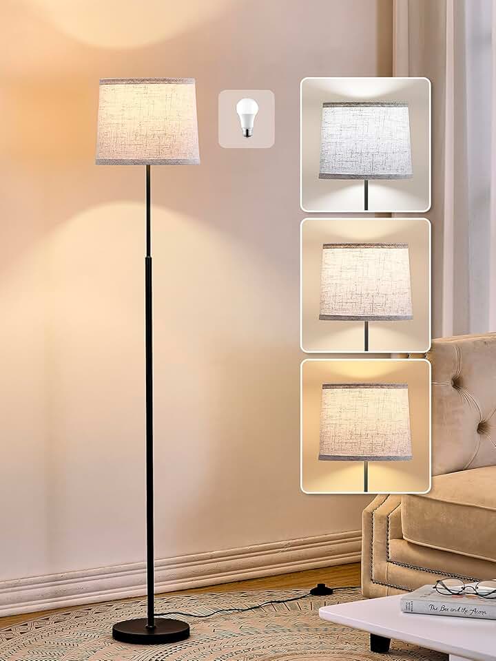 60-inch modern floor lamp with linen shade and foot switch