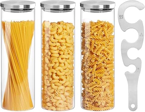 Set of 3 Tall Clear Glass Food Storage Jars
