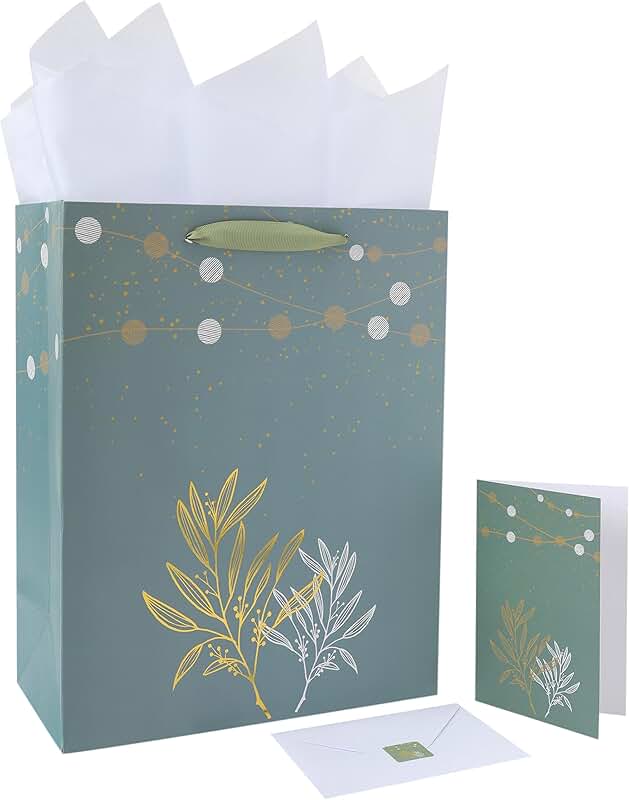 Large Green Gift Bag with Handles and Accessories