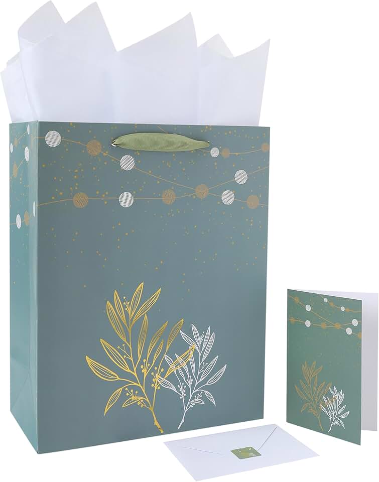 Large Green Gift Bag with Handles and Accessories