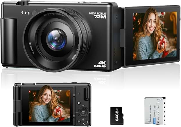 4K Compact Vlogging Camera with Flip Screen and 18X Zoom