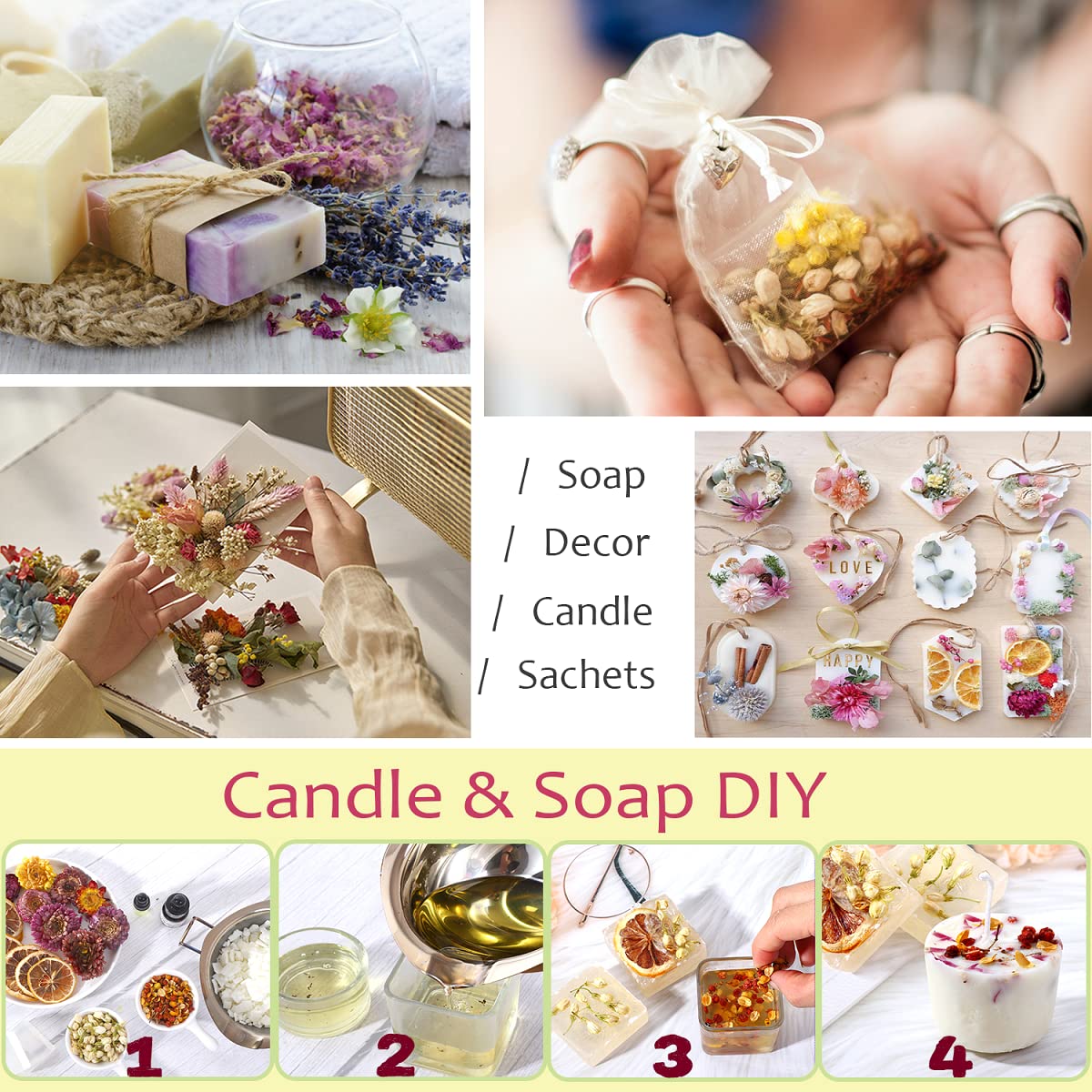 21-Piece Dried Flower Assortment for Candle, Soap, Bath, Jewelry