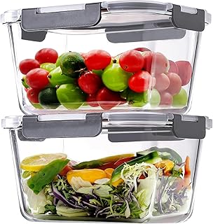 Two Large Airtight Glass Food Storage Containers