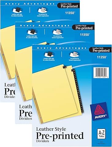 Set of 3 25-Tab Divider Pages with Black Leather Tabs